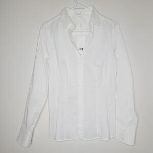 Boss Hugo Boss Bashina Blouse White Size 10 Women's Button Side Zip Long Sleeves